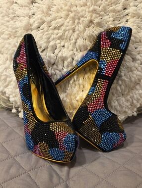 Alba Platform Stiletto Heels with Mulricolor Rhinesrone Crystal Accents